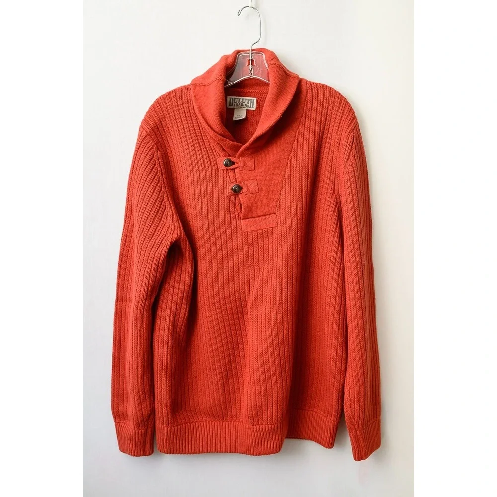 Duluth Trading Sweater L Tall Red Brown Cotton/Wool Cowl neck pullover